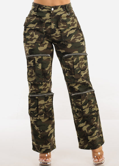 Hyper Stretch Straight Wide Leg Cargo Pants Camo