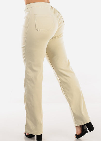 High Waist Hyper Stretch Straight Leg Pants Sand