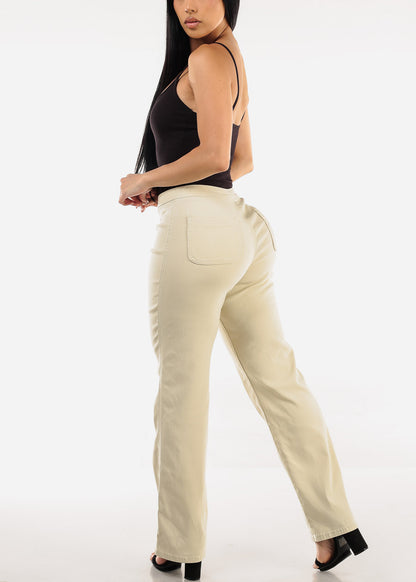 High Waist Hyper Stretch Straight Leg Pants Sand