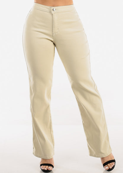 High Waist Hyper Stretch Straight Leg Pants Sand