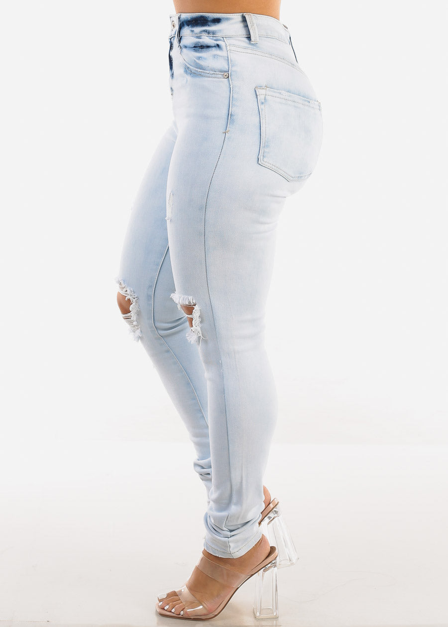 High Waist Distressed Skinny Jeans Acid Wash