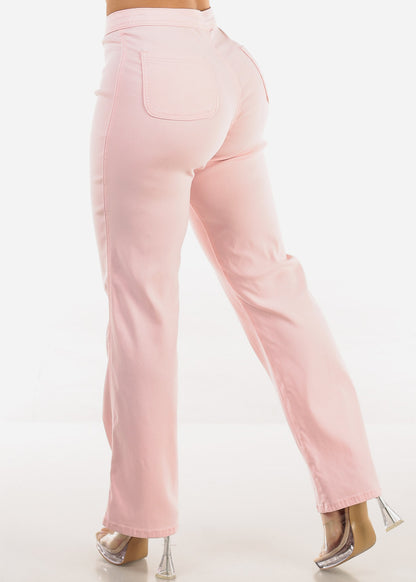 High Waist Hyper Stretch Straight Leg Pants Light Pink