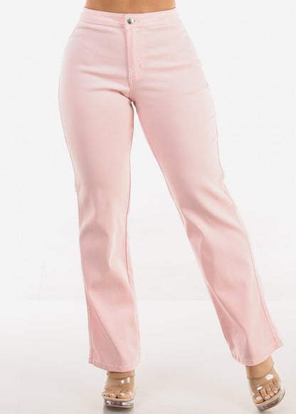 High Waist Hyper Stretch Straight Leg Pants Light Pink