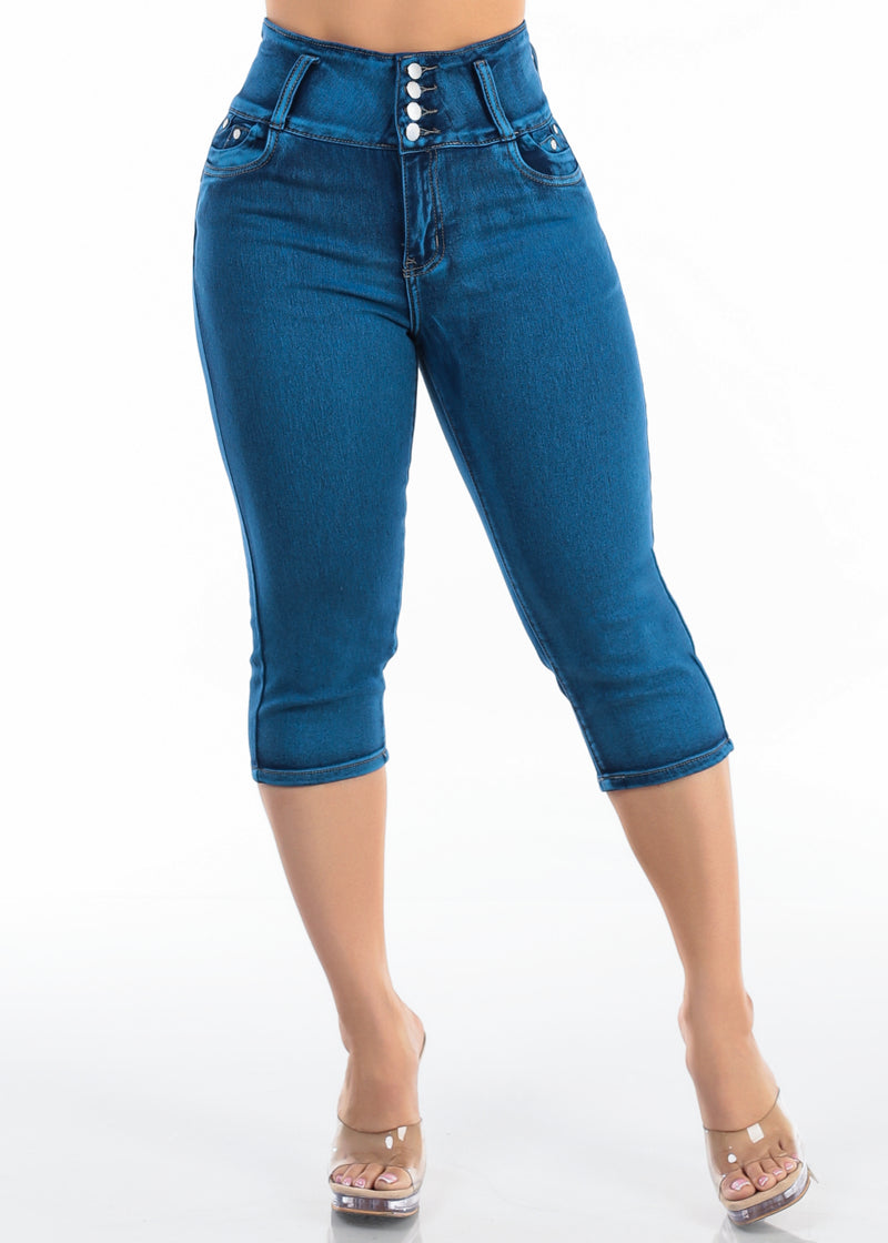 MX JEANS Super High Waisted Stretch Denim Capris Sand Wash