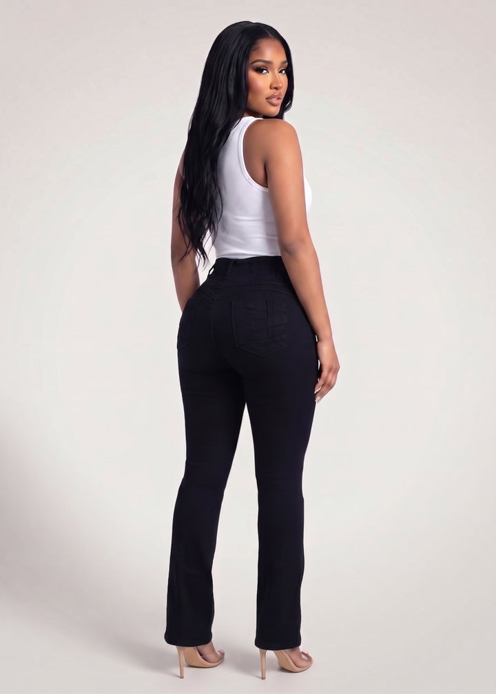 MX JEANS Butt Lift High Waist Stretch Bootcut Jeans Black