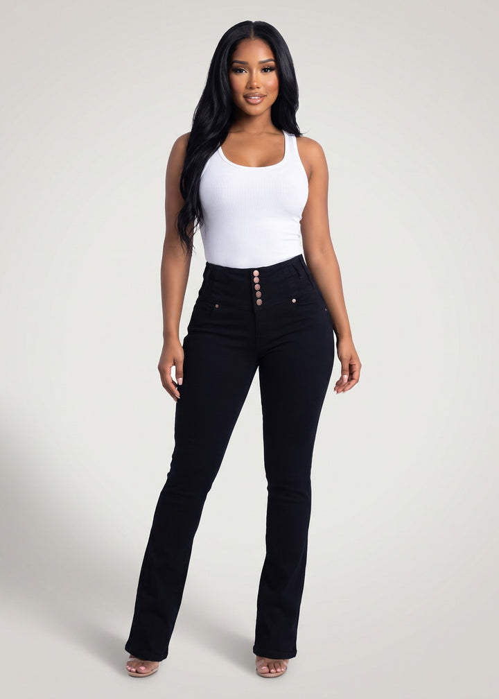 MX JEANS Butt Lift High Waist Stretch Bootcut Jeans Black