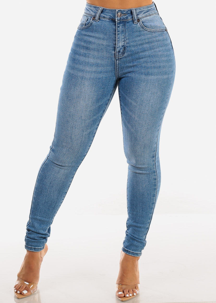 Butt Lift Super High Waist Skinny Jeans Med Blue