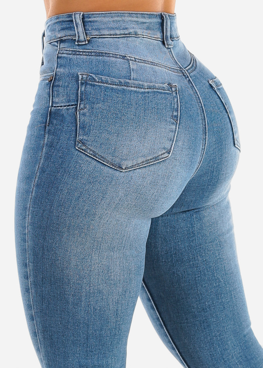 Butt Lift Super High Waist Skinny Jeans Med Blue