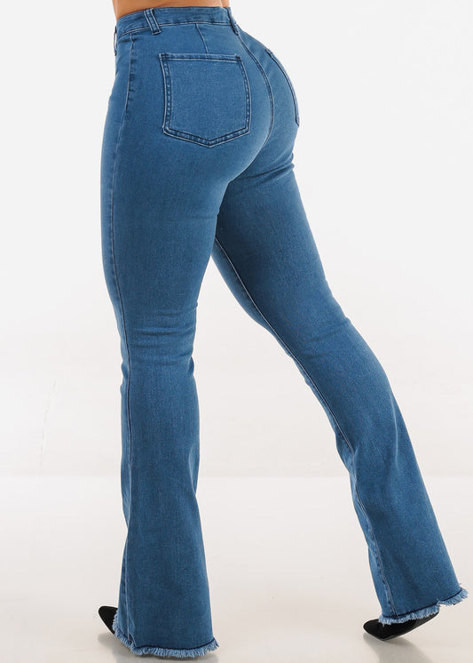 Butt Lift High Waist Stretch Flared Bootcut Jeans Med Wash