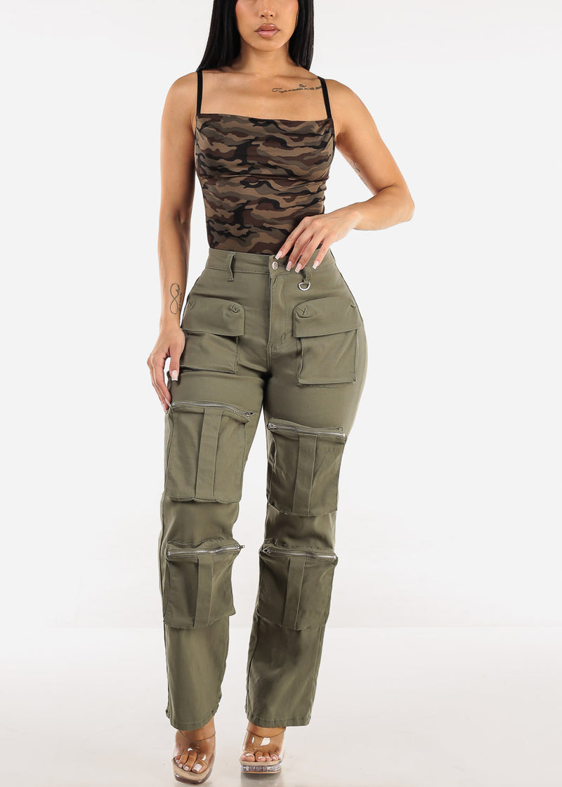 Hyper Stretch Straight Wide Leg Cargo Pants Olive