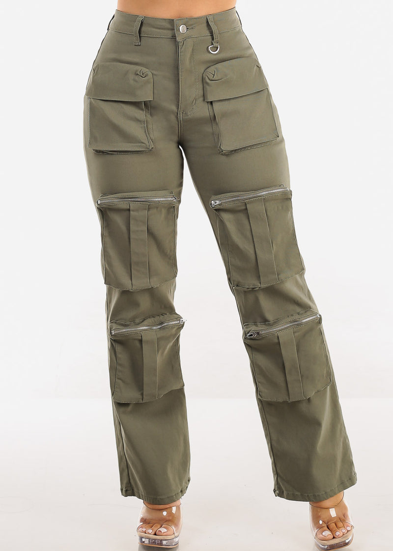 Hyper Stretch Straight Wide Leg Cargo Pants Olive