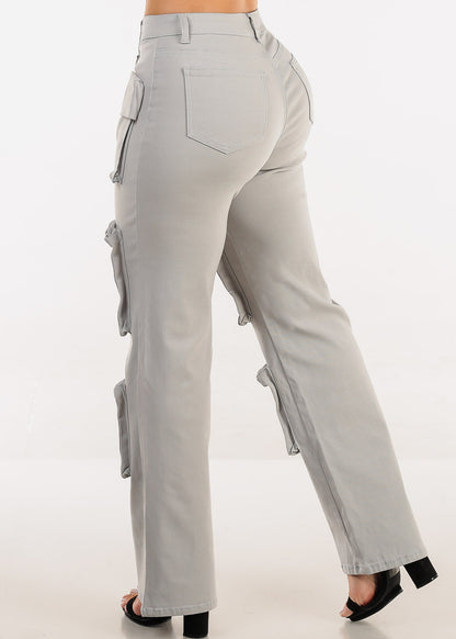 Hyper Stretch Straight Wide Leg Cargo Pants Grey