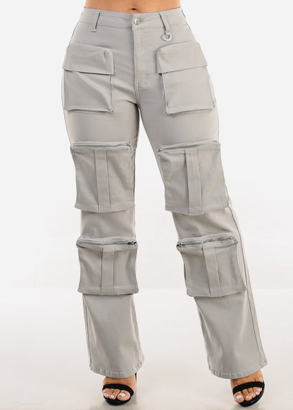 Hyper Stretch Straight Wide Leg Cargo Pants Grey