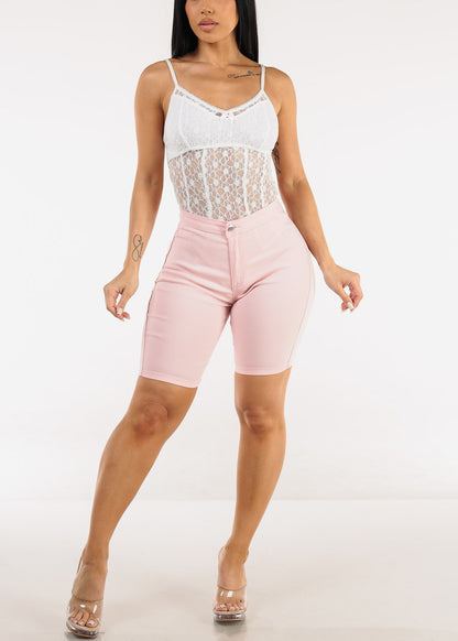 High Waist Hyper Stretch Bermuda Shorts Light Pink