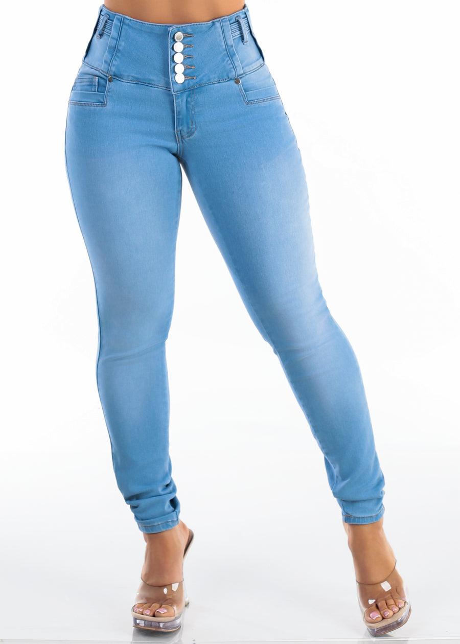 MX JEANS Butt Lift High Waist Stretch Skinny Jeans Light Wash