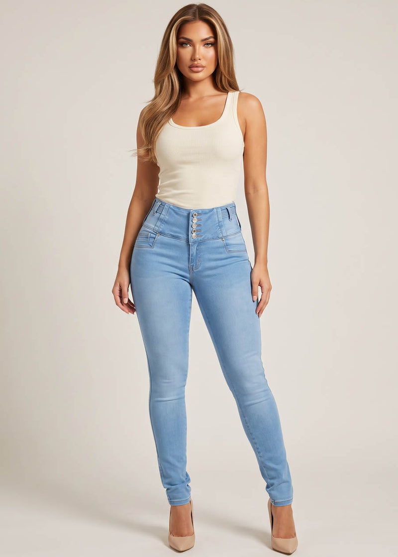 MX JEANS Butt Lift High Waist Stretch Skinny Jeans Light Wash