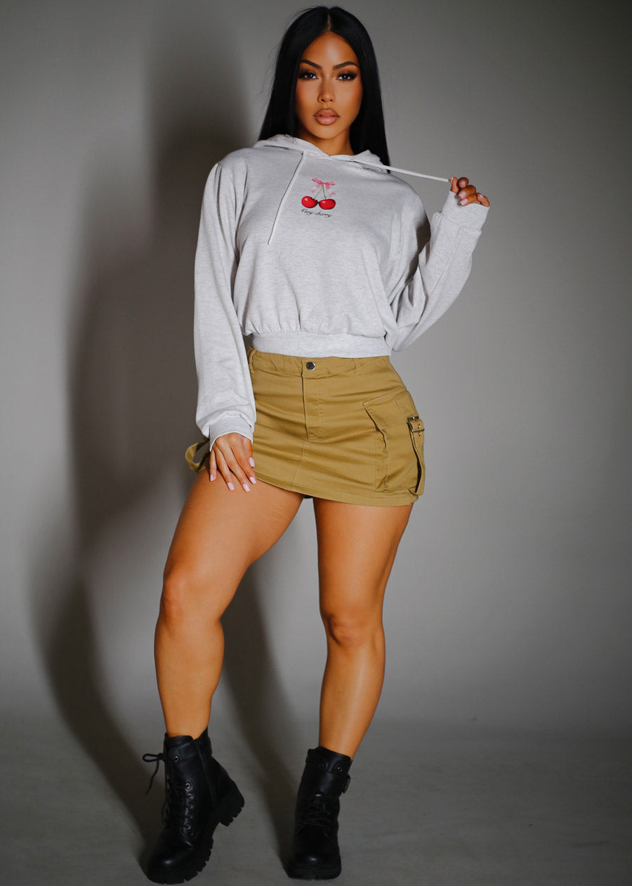 High Waist Stretch Cargo Mini Skort Dark Khaki