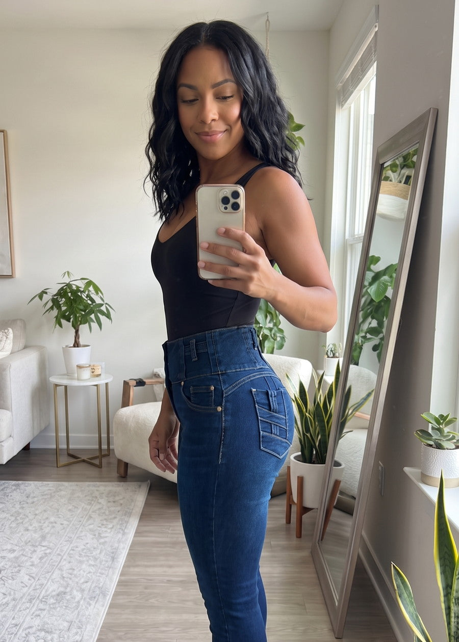 MX JEANS Butt Lift High Waist Stretch Skinny Jeans Dark Wash, view 11 of 14