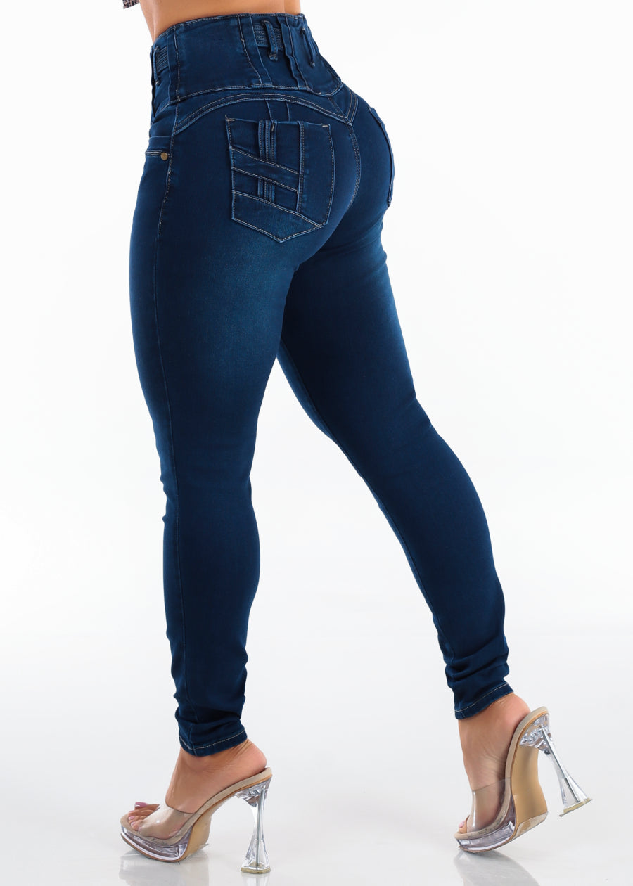 MX JEANS Butt Lift High Waist Stretch Skinny Jeans Dark Wash