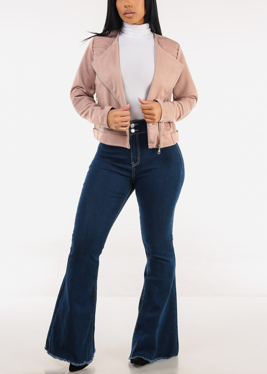 High Waisted  Stretch Flared Jeans Dark Wash w Suspenders