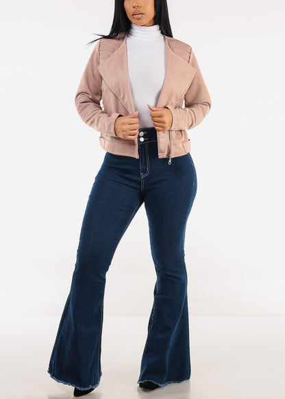 High Waisted  Stretch Flared Jeans Dark Wash w Suspenders