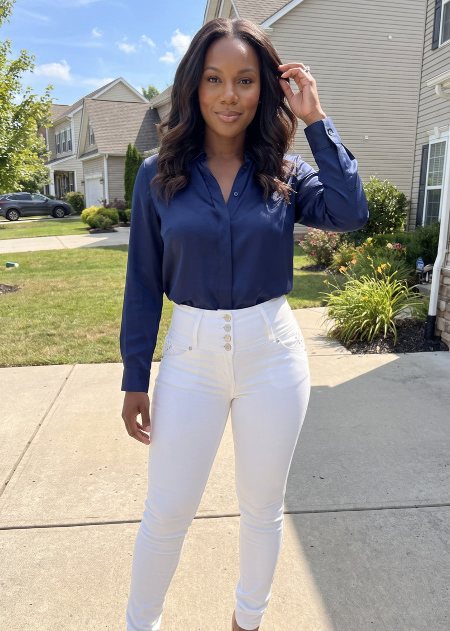 MX JEANS Butt Lift High Waist Stretch Skinny Jeans White w Back Pocket Design, view 14 of 14