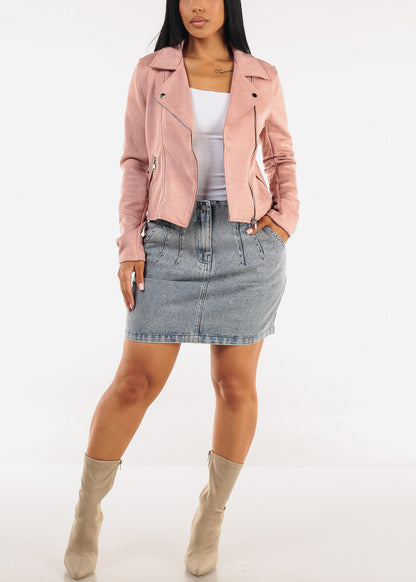 High Waist Denim Mini Skirt w Pockets