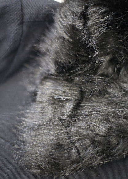 Black Zip Up Cotton Jacket w Faux Fur