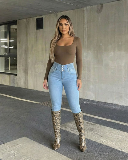 MX JEANS Spandex Waist Butt Lifting Light Blue Skinny Jeans