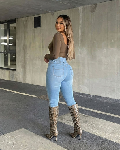 MX JEANS Spandex Waist Butt Lifting Light Blue Skinny Jeans