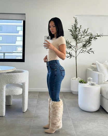 MX JEANS Mid Rise Levantacola Skinny Jeans Dark Acid Wash