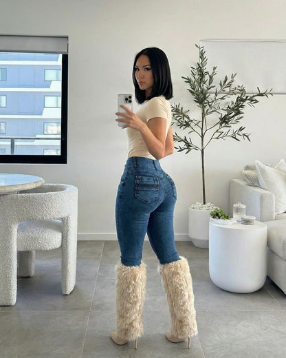 MX JEANS Mid Rise Levantacola Skinny Jeans Dark Acid Wash