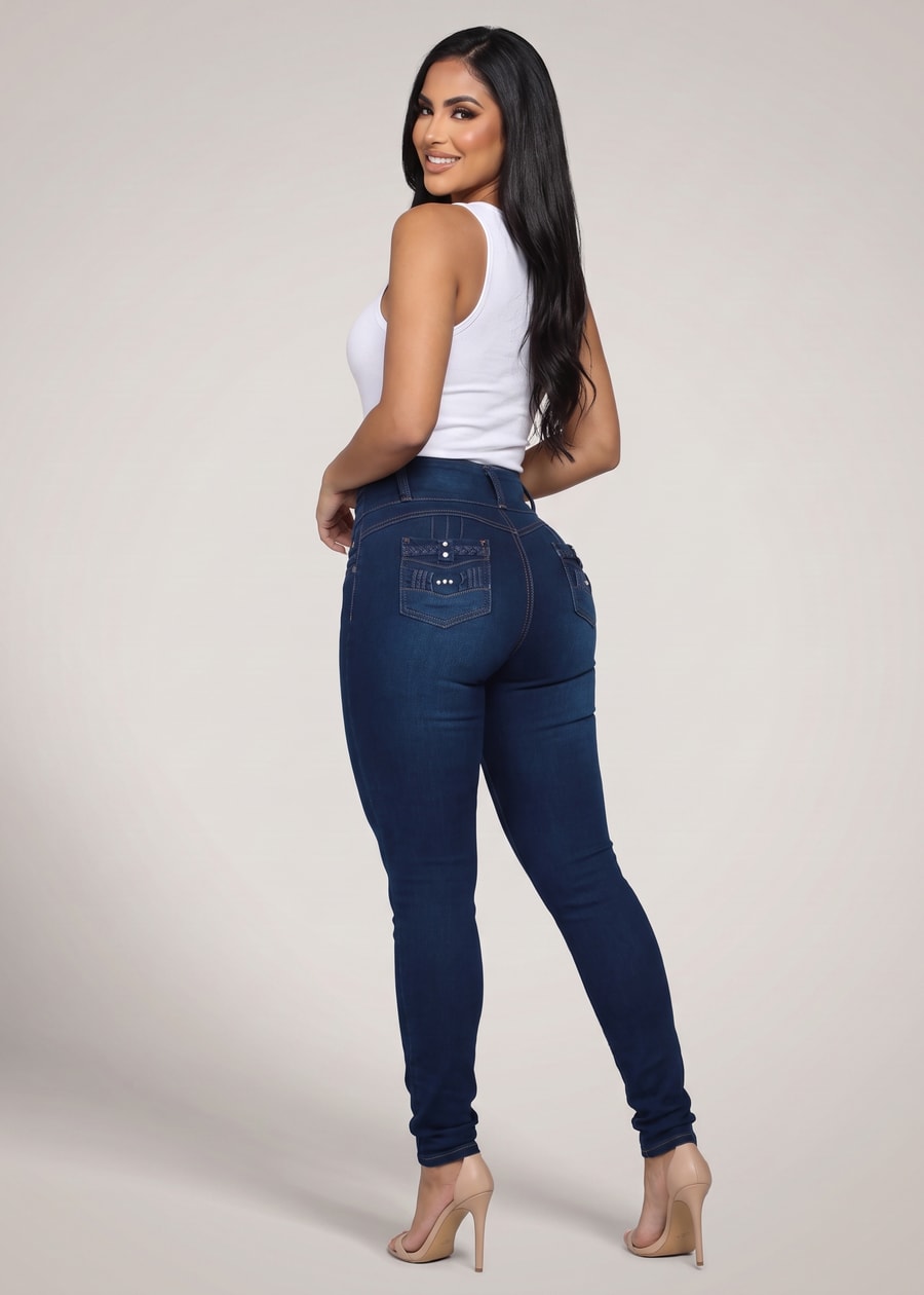 MX JEANS Levantacola Super High Waist Stretch Skinny Jeans Dark Blue, view 2 of 13