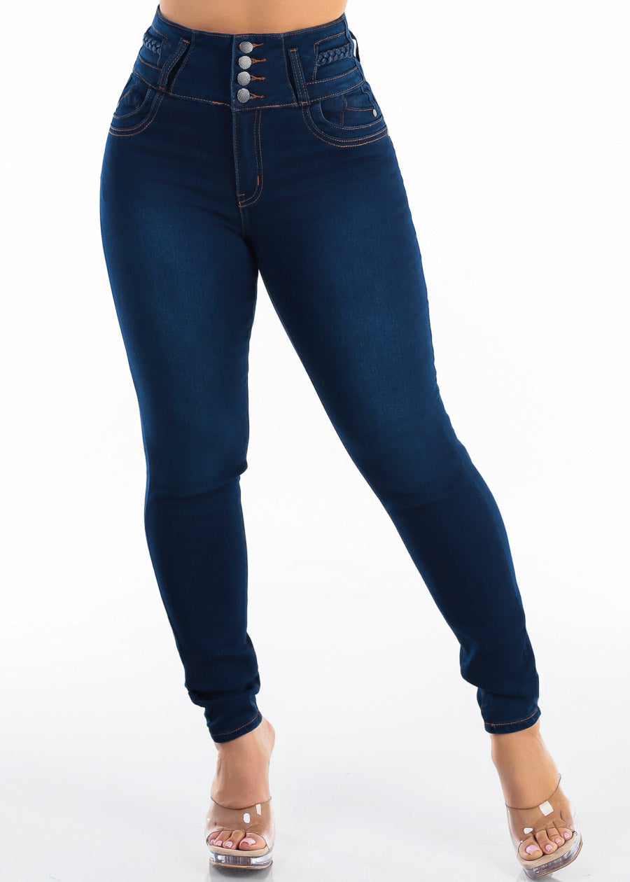 MX JEANS Levantacola Super High Waist Stretch Skinny Jeans Dark Blue
