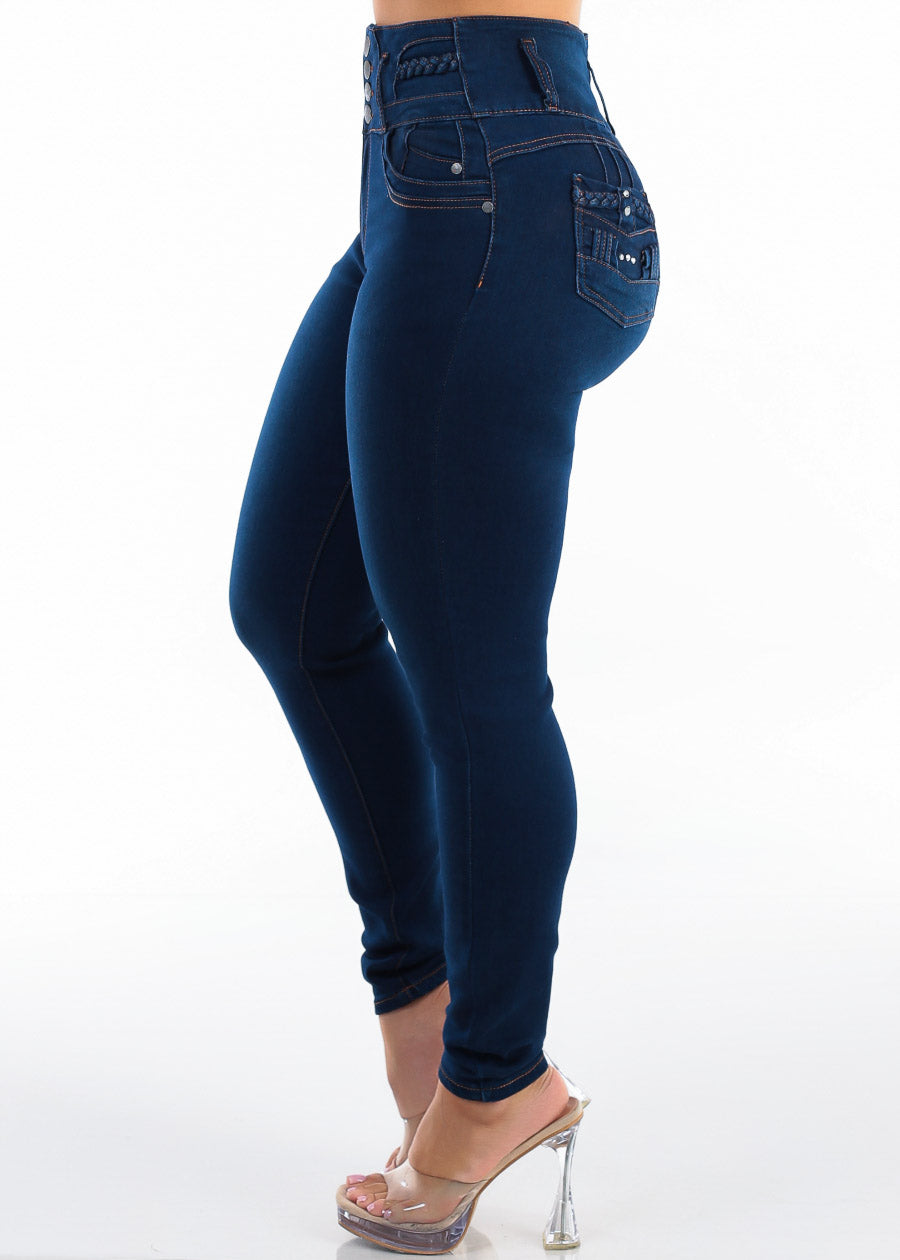 MX JEANS Levantacola Super High Waist Stretch Skinny Jeans Dark Blue