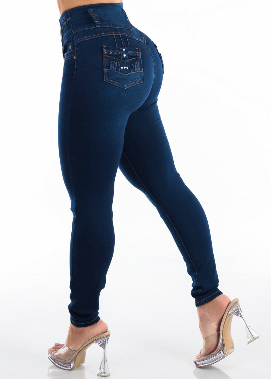 MX JEANS Levantacola Super High Waist Stretch Skinny Jeans Dark Blue