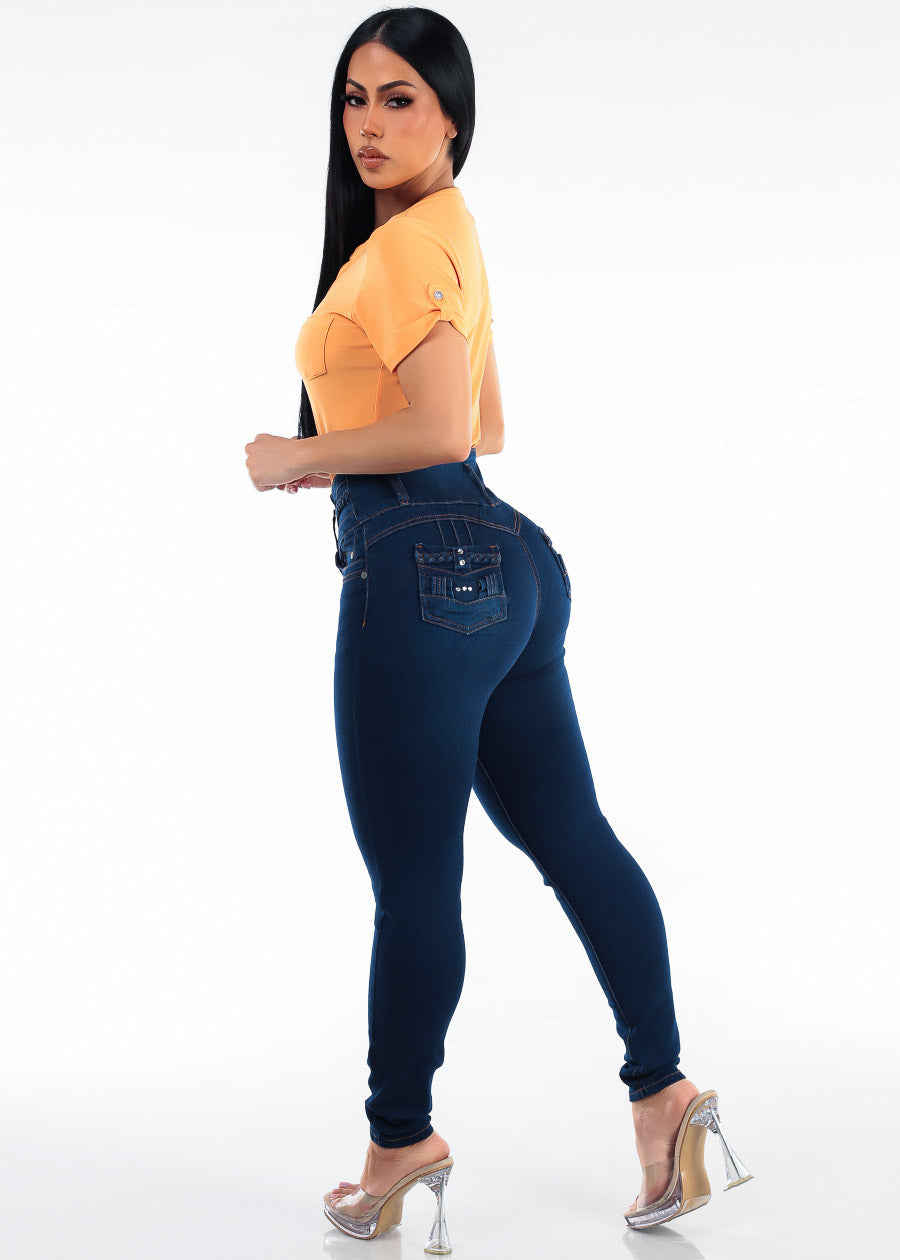 MX JEANS Levantacola Super High Waist Stretch Skinny Jeans Dark Blue