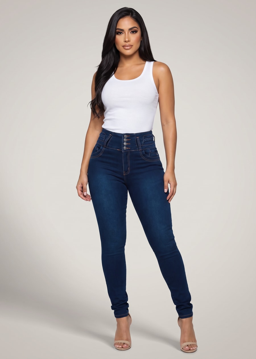MX JEANS Levantacola Super High Waist Stretch Skinny Jeans Dark Blue, view 3 of 13