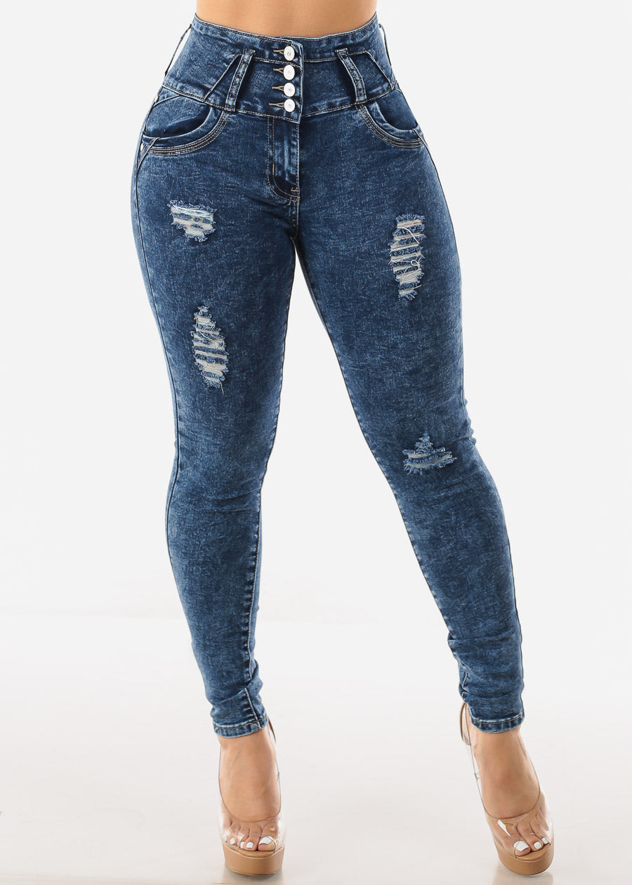 Ripped Levantacola High Rise Skinny Jeans Acid Wash