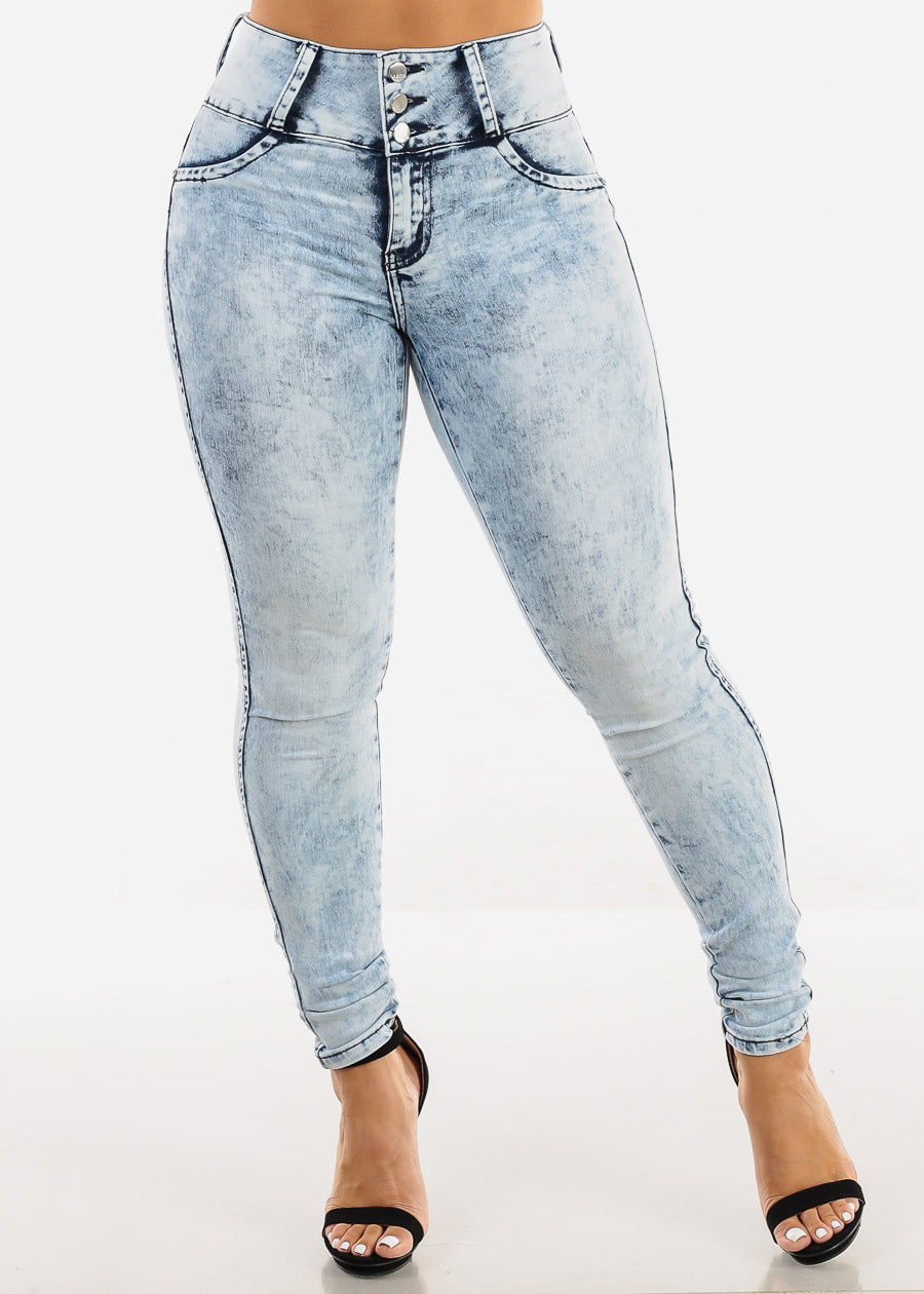 Butt Lift High Waist Acid Wash Skinny Jeans