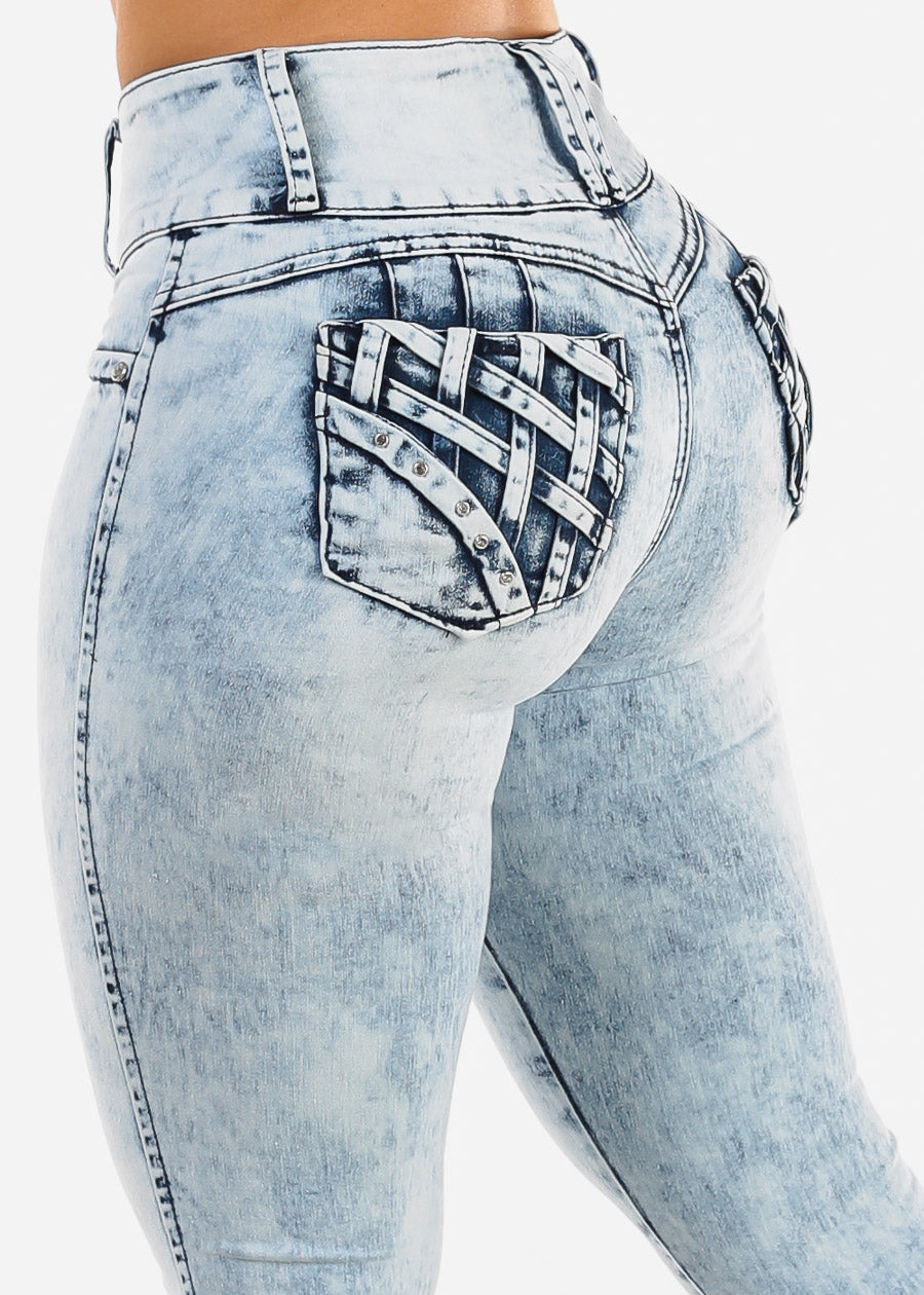 Butt Lift High Waist Acid Wash Skinny Jeans