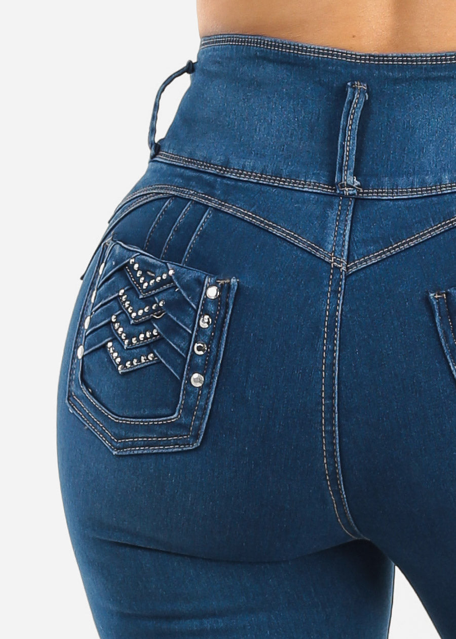 MX JEANS Butt Lift High Waist Stretch Denim Capris Indigo