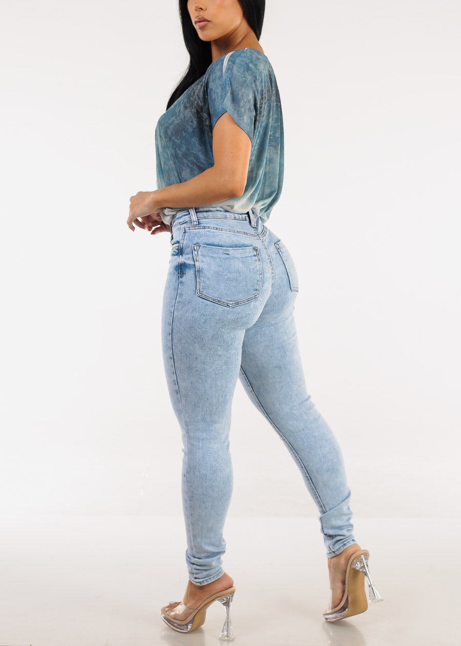 High Waist Acid Wash Skinny Jeans