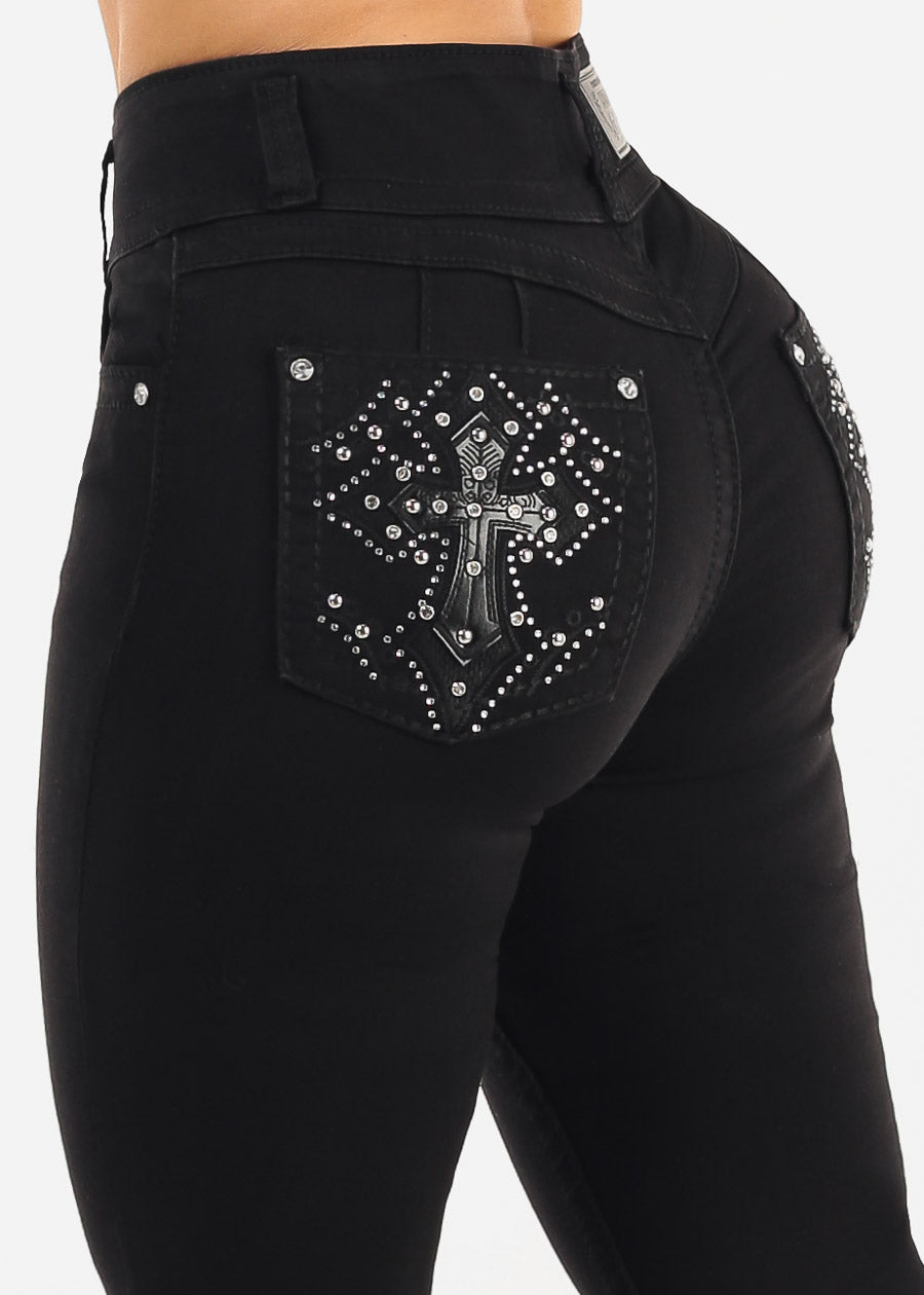 Butt Lifting High Waisted Stretch Bootcut Jeans Black