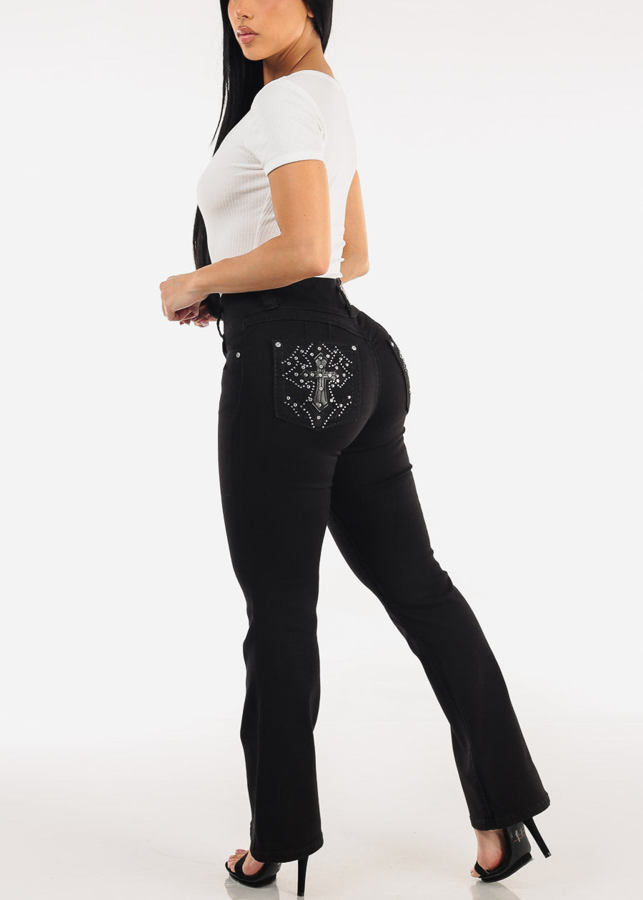 Butt Lifting High Waisted Stretch Bootcut Jeans Black