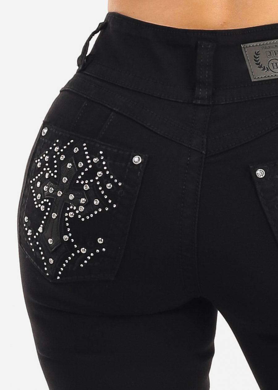 Butt Lifting High Waisted Stretch Bootcut Jeans Black