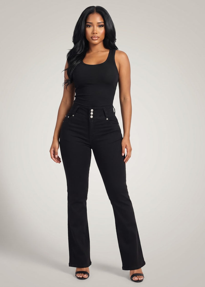 Butt Lifting High Waisted Stretch Bootcut Jeans Black