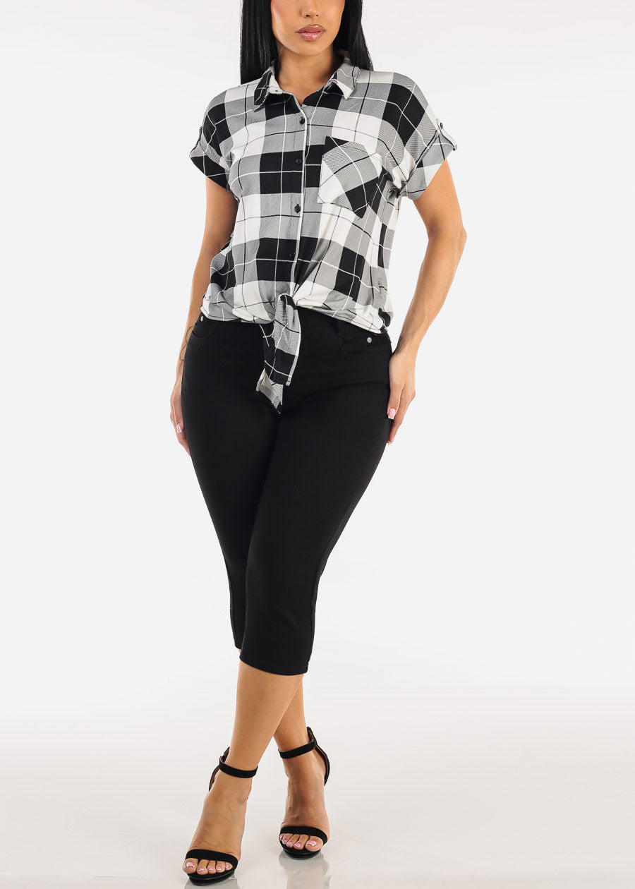 MX JEANS Butt Lift High Waist Stretch Denim Capris Black