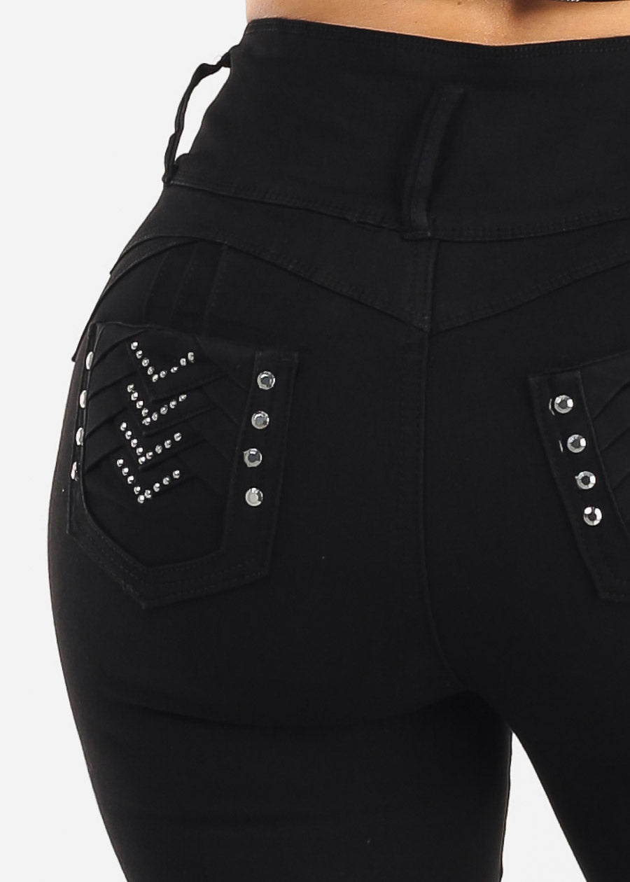 MX JEANS Butt Lift High Waist Stretch Denim Capris Black