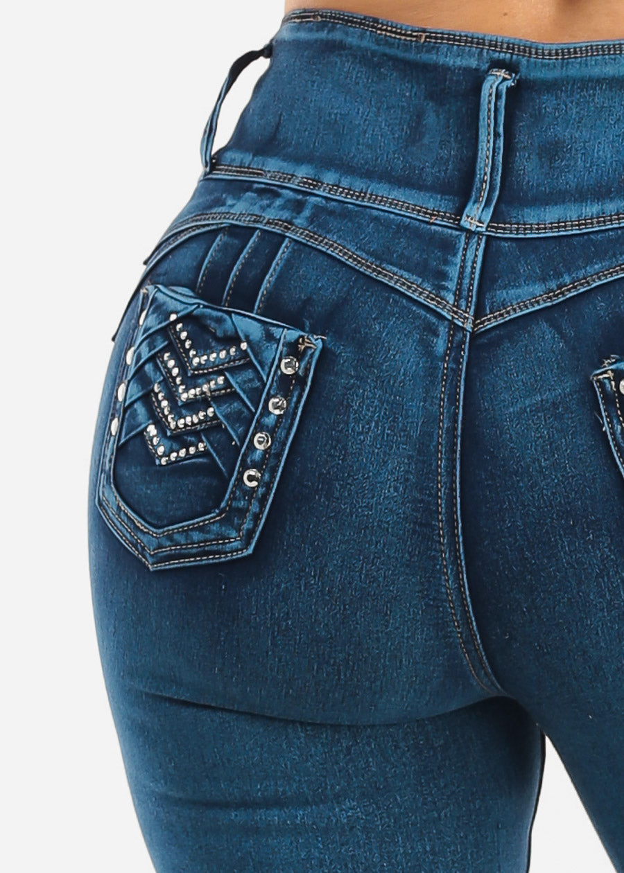 MX JEANS Butt Lift High Waist Stretch Denim Capris Med Sand Wash